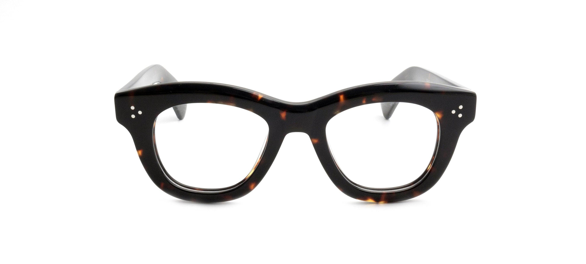Thick-rimmed black and brown tortoiseshell rectangular glasses
