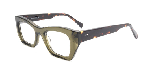 Olive green glasses with tortoiseshell arms