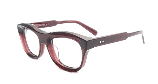 Burgundy acetate glasses with bold rectangular frames