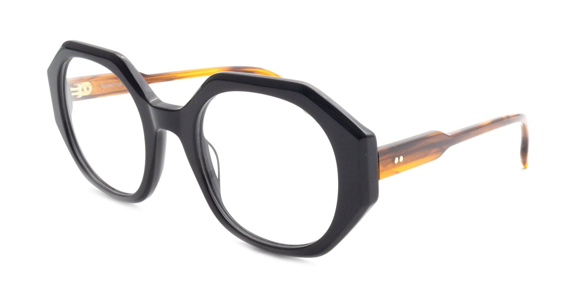 Black geometric eyeglasses with bold rims